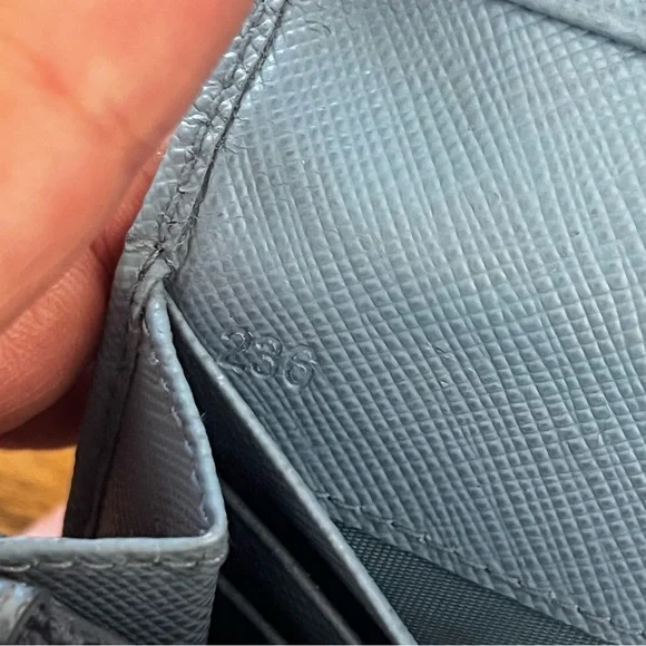 Prada Saffiano Leather Light Blue Metal Flap Bar Continental Wallet - Picture 7 of 13